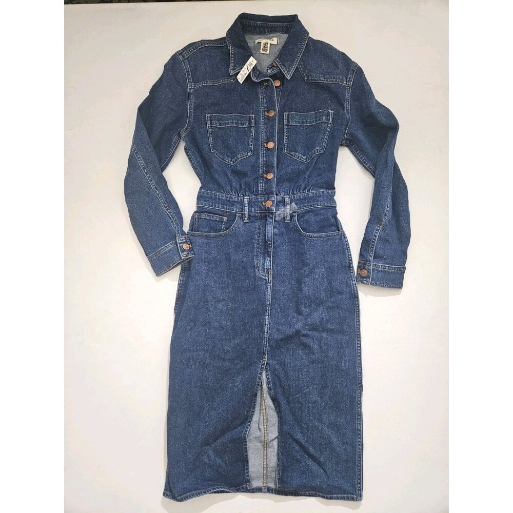 Madewell NS186 Patch-Pocket Midi Shirtdress Size 0 Blue Denim